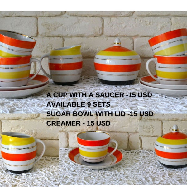 Soviet Vintage tea cup and saucer Soviet tableware Old porcelain tea set  1980's USSR