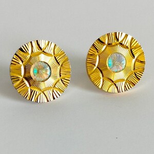 Vintage Cufflinks Golden with white stone Round Gift for men Vintage men's accessory for wedding
