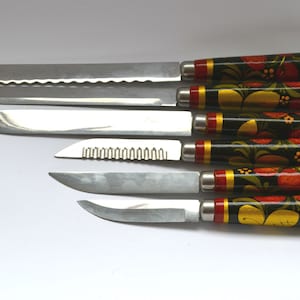 Cutlery Flatware Set Vintage set Kitchen utensils Set of stainless steel  with hand-painted wooden handles Unique cutlery set