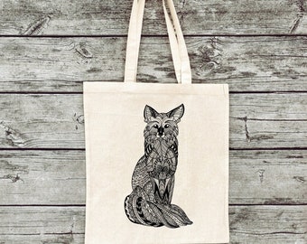 Hand-printed jute bag gym bag fox fox forest