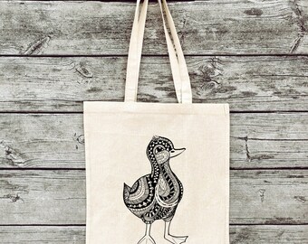 Hand-printed jute bag gym bag duck