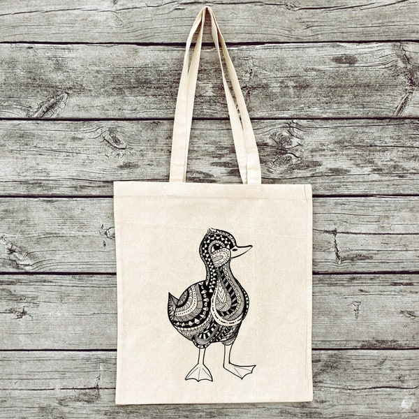 Hand-printed jute bag gym bag duck