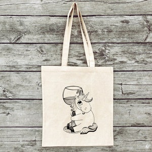 Hand-printed jute bag gym bag wine horn