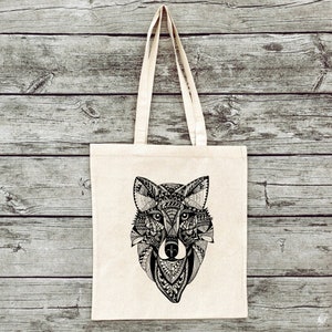 Hand-printed jute bag gym bag Wolf