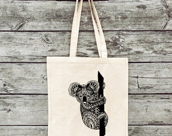 Hand-printed jute bag gym bag Koala