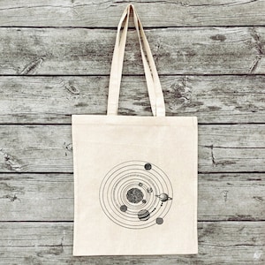 Hand-printed jute bag gym bag solar system