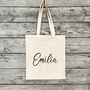 Hand printed jute bag Personalized name lettering
