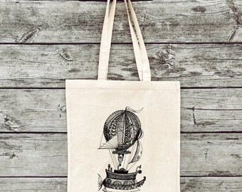 Hand-printed jute bag gym bag airship