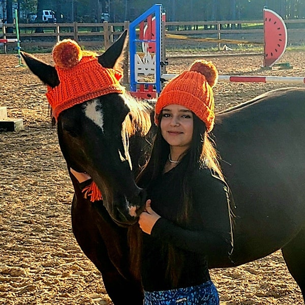 Matching Horse and Rider Hat Set, Crochet Pet Hat, Horse Hat, Equestrian Gift