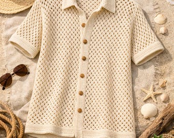 Men’s Mesh Crochet Shirt Pattern, Coastal Summer Top PDF, Beginner Men’s Crochet Pattern