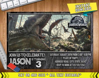 Jurassic World Invitation, Jurassic World Birthday, Jurassic World Party, Jurassic World Card, Jurassic World Printable, Jurassic World