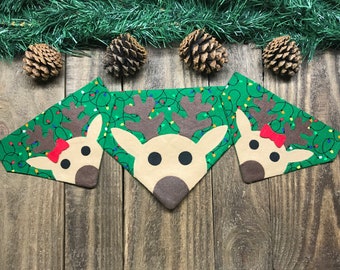 Christmas Reindeer Over The Collar Dog Bandana, Christmas Pet Bandanas, Christmas Pet Gift, Dog Owner Gift, Reindeer Cat Bandana, Dog Scarf