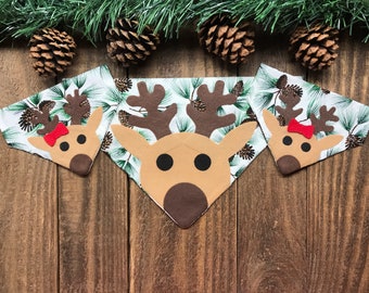 Christmas Reindeer Over The Collar Dog Bandana, Christmas Pet Bandanas, Christmas Pet Gift, Dog Owner Gift, Reindeer Cat Bandana, Dog Scarf