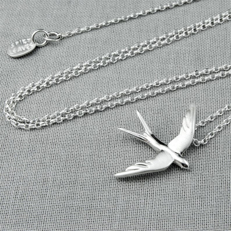 Sterling Silver Swallow Necklace | Etsy