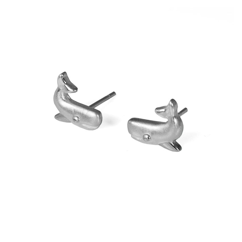Sterling Silver and Enamel Smiling Whale Stud Earrings main image 1