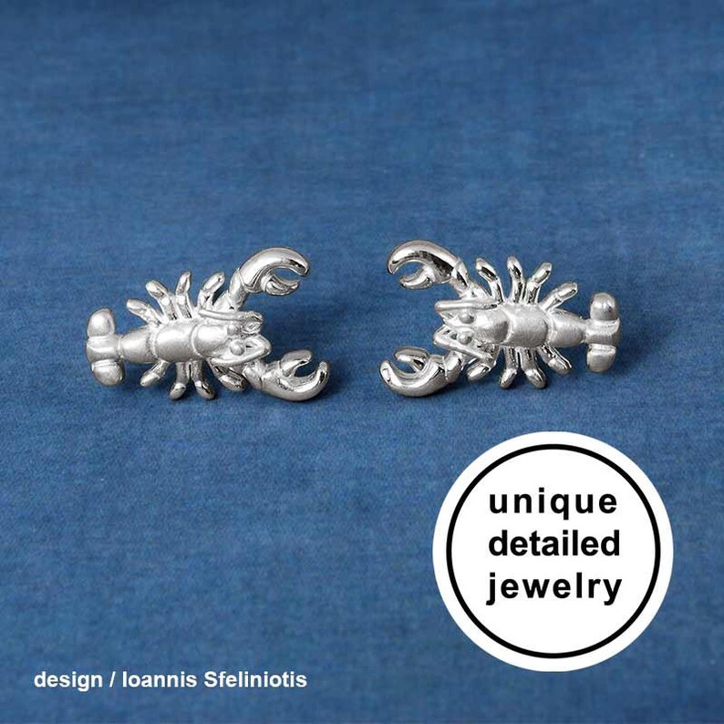 Lobster Earrings Silver Lobster Gift Lobster Stud Earrings Etsy