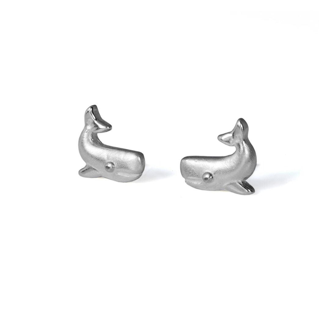 Sterling Silver and Enamel Smiling Whale Stud Earrings