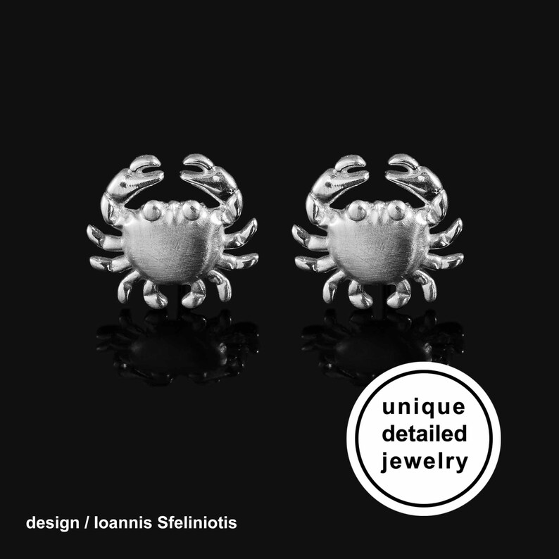 Crab Earrings Sterling Silver Crab Stud Earrings Crab Etsy