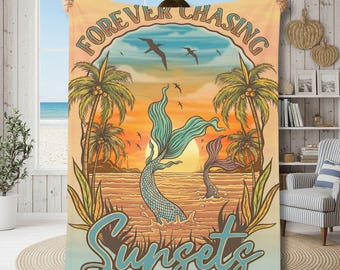 Pluche deken Chasing Sunsets, plaid strandzonsondergang, gezellige fleecedeken kust, decor boho oceaan