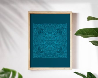 Pacific Swell - blue ethno boho surf style mandala art print poster in giclée quality