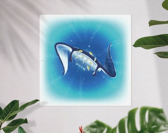 Manta Ray - ocean wildlife illustration art print poster in giclée quality