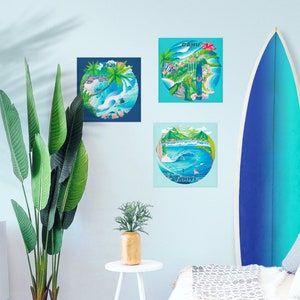 Limited Edition FIJI Island Poster Aloha surf art illustration tropical islands surfing ocean waves diving reef print giclée quality image 5