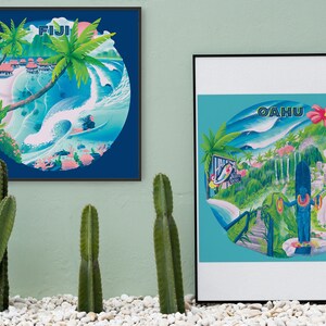 Limited Edition FIJI Island Poster Aloha surf art illustration tropical islands surfing ocean waves diving reef print giclée quality image 4