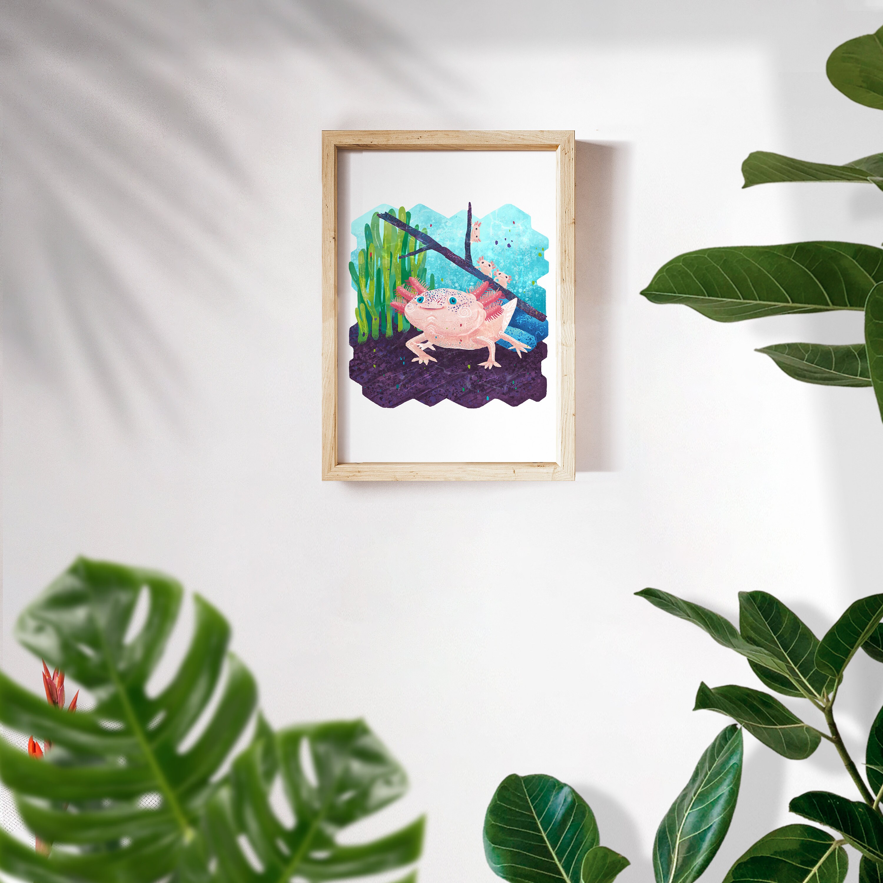Axolotl art print endangered animal nature illustration | Etsy