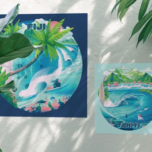 Limited Edition FIJI Island Poster Aloha surf art illustration tropical islands surfing ocean waves diving reef print giclée quality image 3