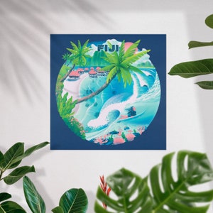 Limited Edition FIJI Island Poster Aloha surf art illustration tropical islands surfing ocean waves diving reef print giclée quality image 2