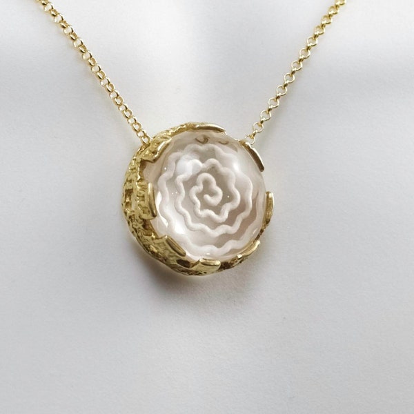 Spiral quartz intaglio sterling  silver pendant, gold plated, rock crystal necklace, greek jewelry, meditation gem, fine jewelry