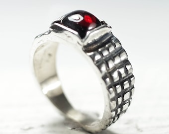 Men's red Garnet handmade statement sterling silver gemstone ring, greek jewelry