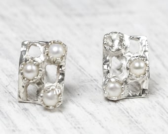 pearl bridal stud sterling silver earrings, wedding greek jewelry