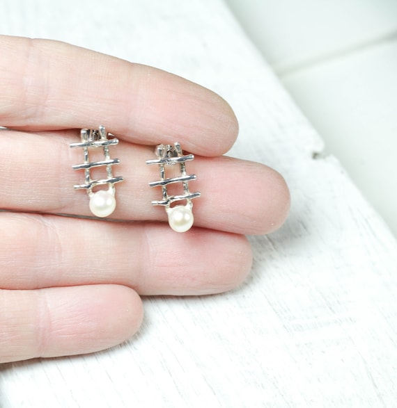 pearl bridal stud sterling silver earrings wedding greek jewelry