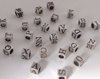 Lot of 2 Initial Letter /" D /" Pewter Metal Square BEAD 6x6mm W// 3mm Hole