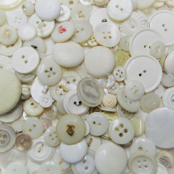 Vintage button lot. 100 Assorted lot of white buttons from my huge stash