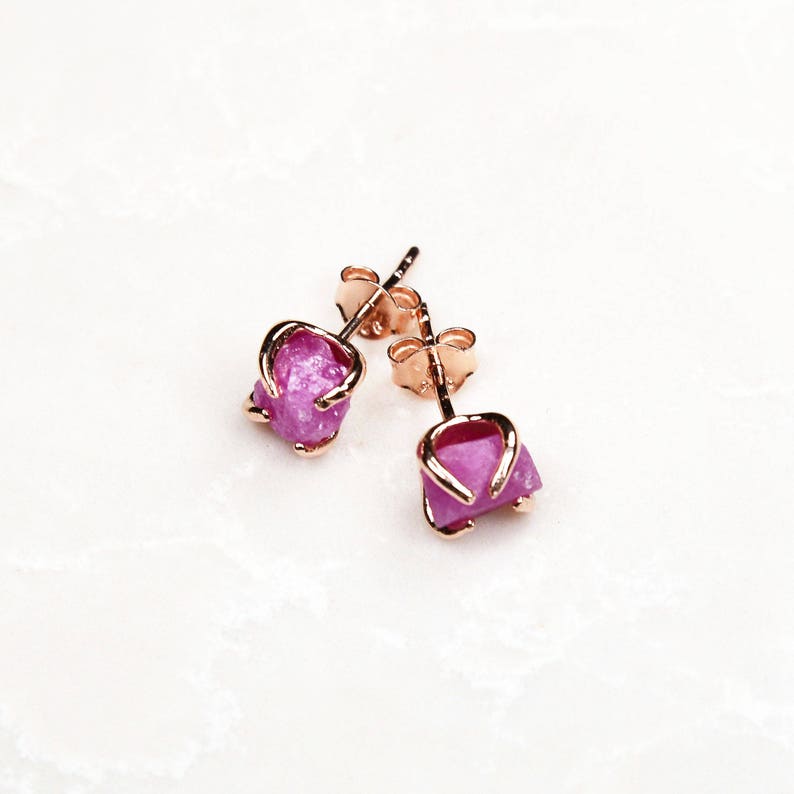 Bridesmaid Gift Rose Gold Pink Ruby Earrings Small ruby earrings Ruby Gold Earrings Raw Ruby Earrings Ruby studs Pink gemstone earring