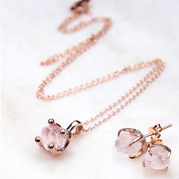 Bridal Jewelry Set. Rose Gold Jewelry Set. Rose Quartz Jewelry Etsy