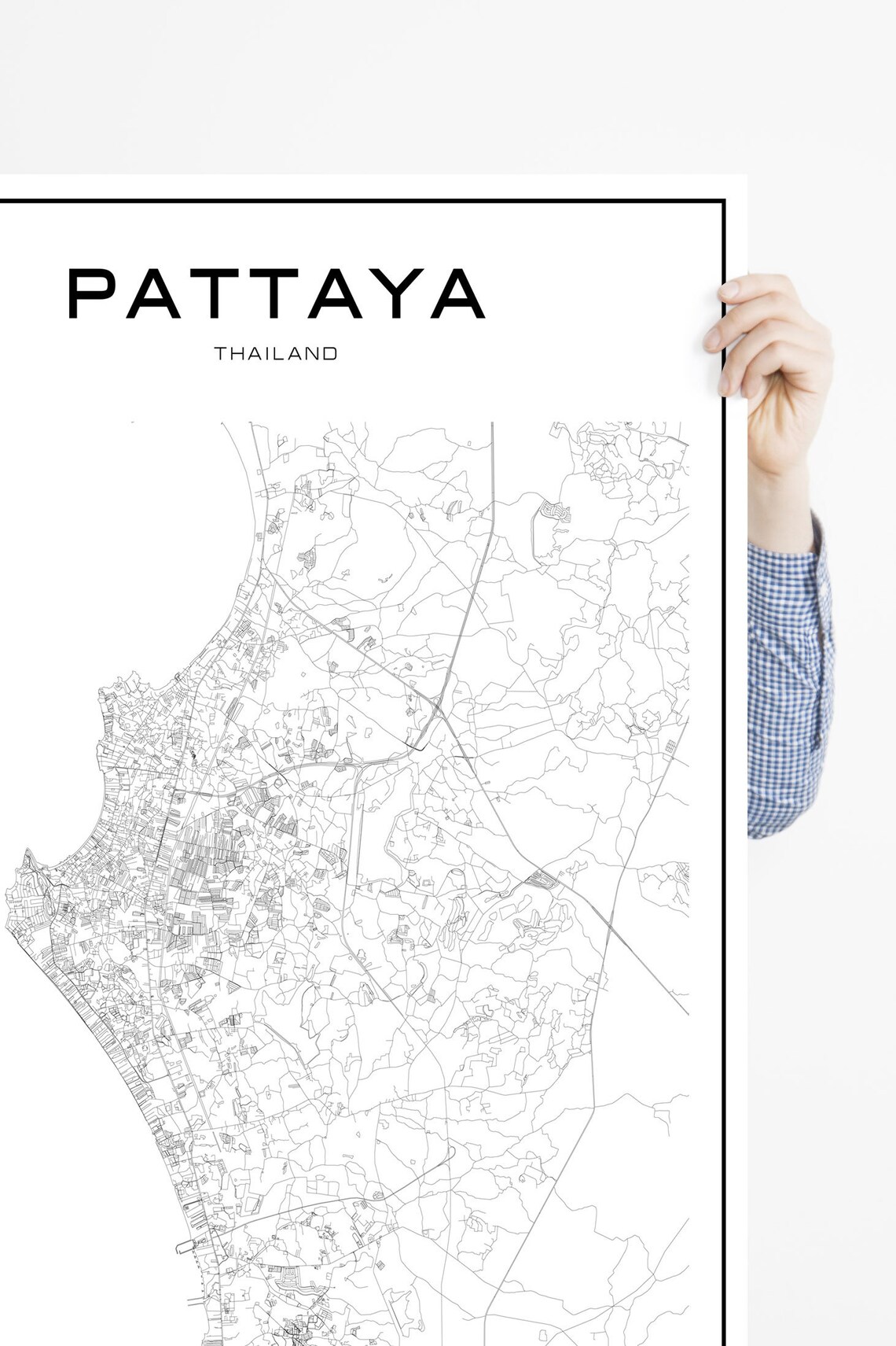 Pattaya map poster print wall art Thailand gift printable | Etsy