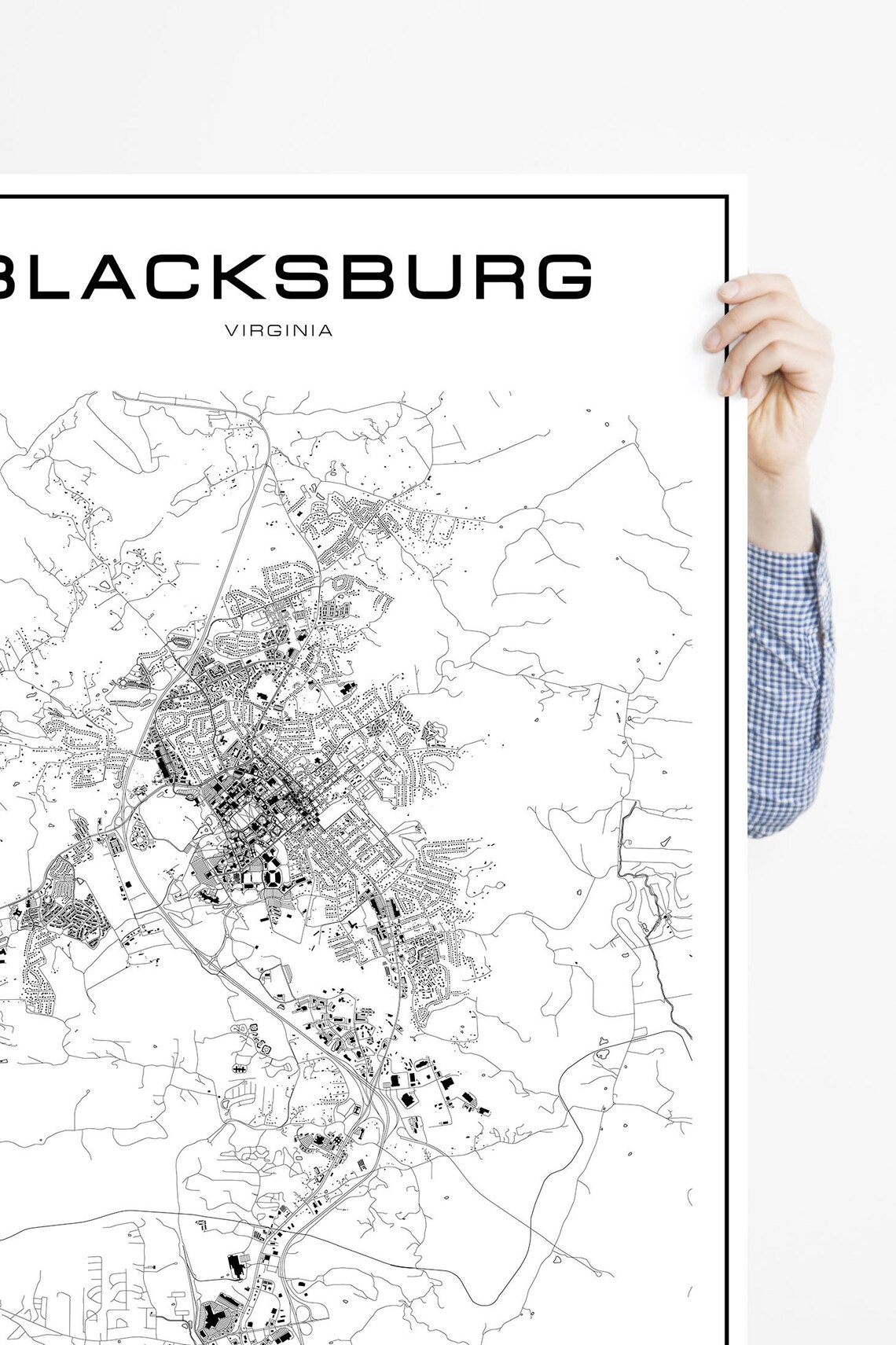 Blacksburg map poster print wall art Virginia map gift | Etsy