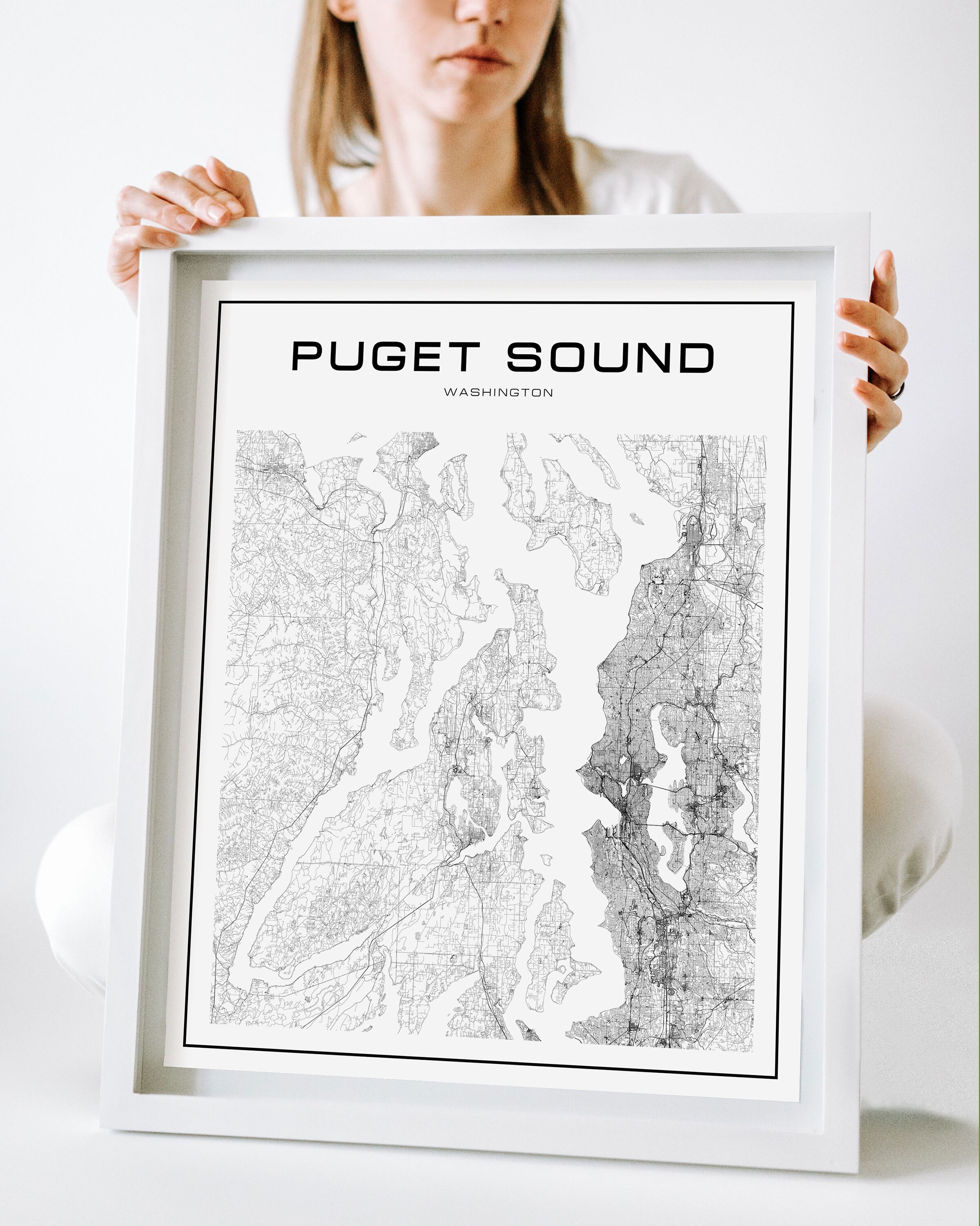 Puget Sound map poster print wall art Washington map gift | Etsy