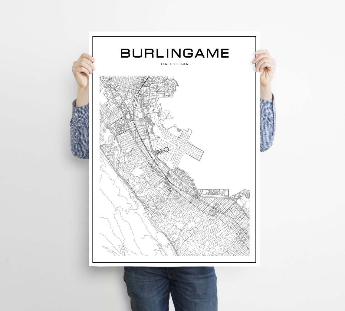 Burlingame map poster print wall art California map gift Etsy