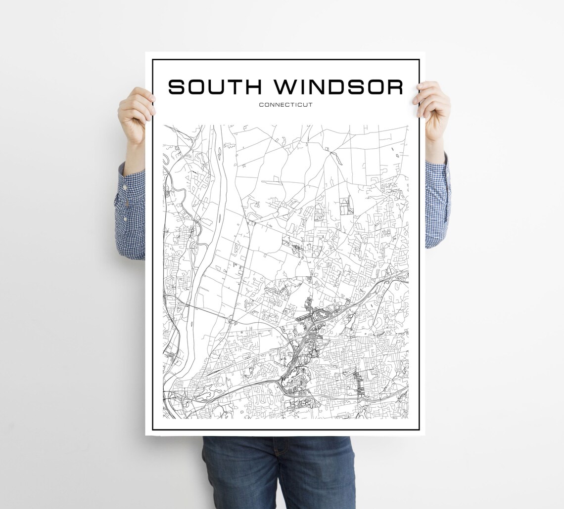 South Windsor map poster print wall art Connecticut map gift | Etsy