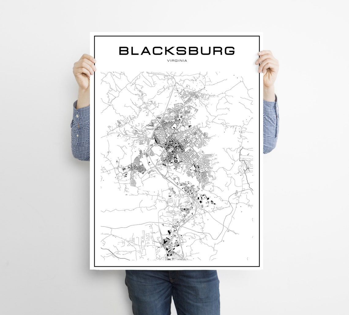 Blacksburg map poster print wall art Virginia map gift | Etsy