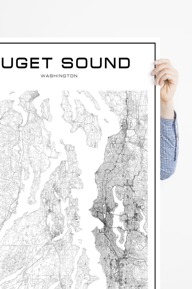 Puget Sound map poster print wall art Washington map gift | Etsy