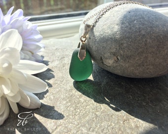 Forest Green Seaglass Pendant - Seaham Seaglass - Sterling Silver Pendant - Rare Seaglass - Seaglass Pendant - End of Day Seaglass