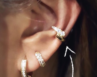 Gold Ear Cuff No Piercing, Gold Ear Cuff with Diamond Pave CZ, Nail Ear Cuff, Classy Wrap Ear Cuff, Statement Ear Cuff Sterling Silver