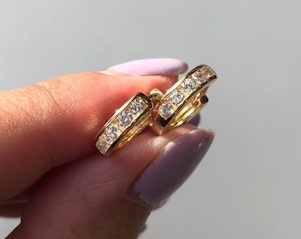 Thick CZ Huggie Hoops 3mm, Bold Huggies, Thick Pave Huggie, Thick Diamond Huggie, 14k Gold Plated Earrings Sterling Silver