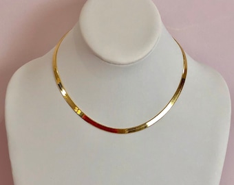 Thick Herringbone Chain Necklace, 5mm Herringbone Necklace, Gold Snake Chain, Layering Necklace, Flat Necklace, 14K Gold Plated Sterling Sil