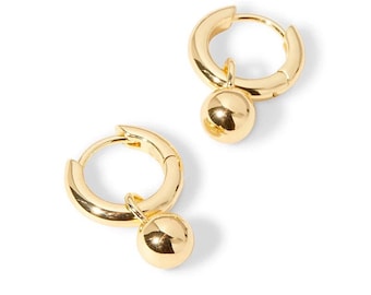 Mini Round Ball Drop Hoop gold, Ball Dangle Hoop Huggies Earrings, Tiny Round Ball Stud, Small Ball Earrings, Bead Earrings, 18k gold plated